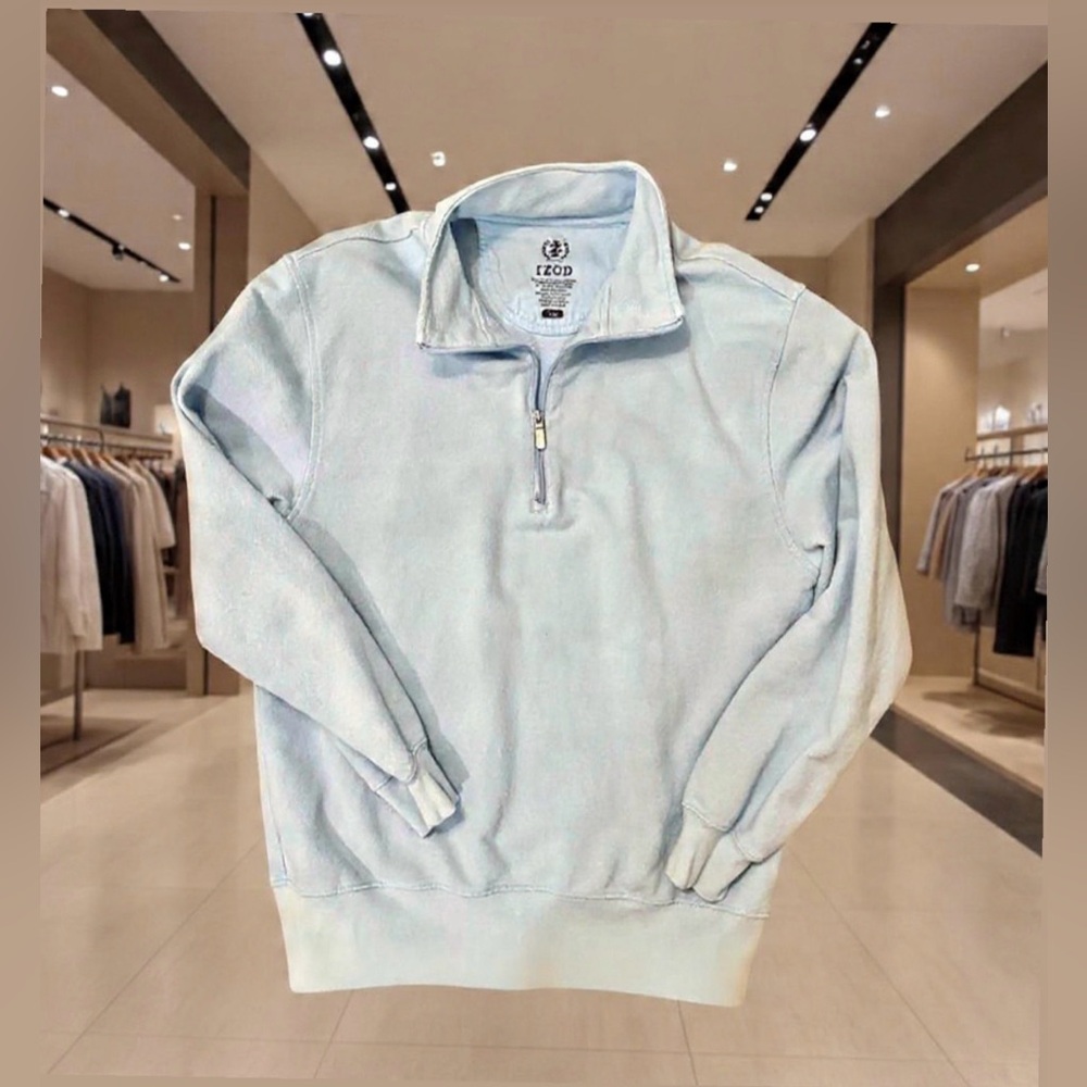 IZOD Mens Pullover Quarter Zip Cotton Rock Washed SkyBlue/Baby Blue SZ XL
